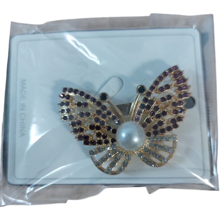 Pillangó bross gyönggyel, SHINY, arany, 4.5cm