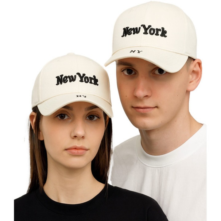 Sapca cu cozoroc UNISEX alb, 100% bumbac, reglabila 55–60 cm, patch NEW YORK, stil casual si streetwear – Agrafka unisize