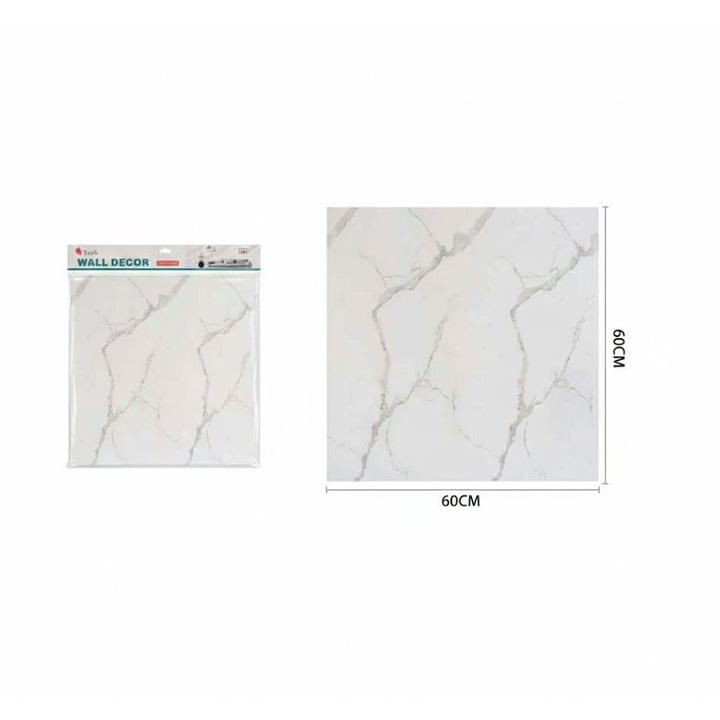 Elegáns Fehér Márványmintás Öntapadós Csempematrica 60cm x 60cm