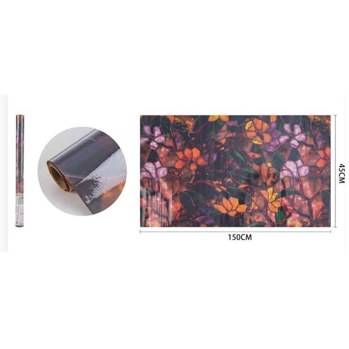 Színes Virágmintás Statikus Üvegmatrica 45cm x 150cm