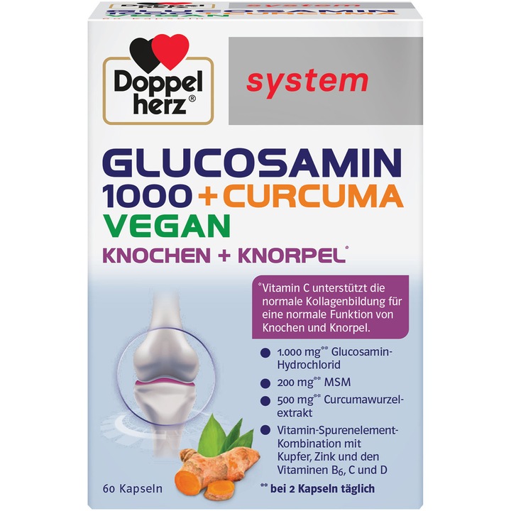 Glucozamina Doppelherz System 1000mg + Curcuma, 60 comprimate