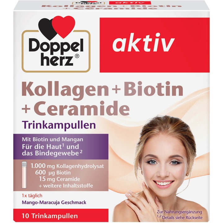 Colagen Kollagen + Biotina + Ceramide Doppelherz, 10 flacoane buvabile