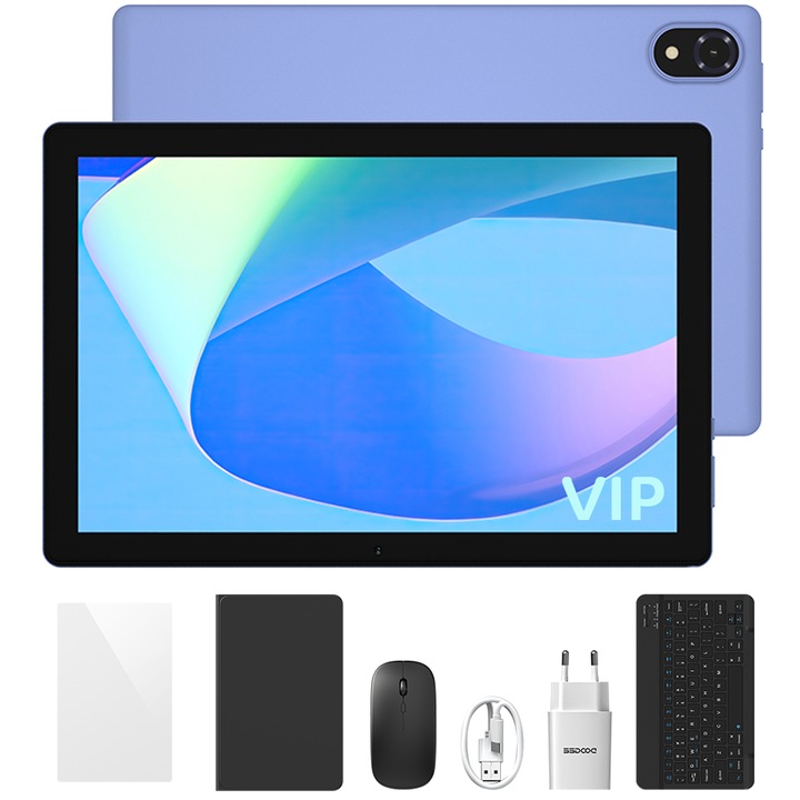 Таблет Doogee U10 VIP, 10.1 инча, 16GB RAM, 128GB, Виолетов, Пълен комплект с клавиатура и мишка