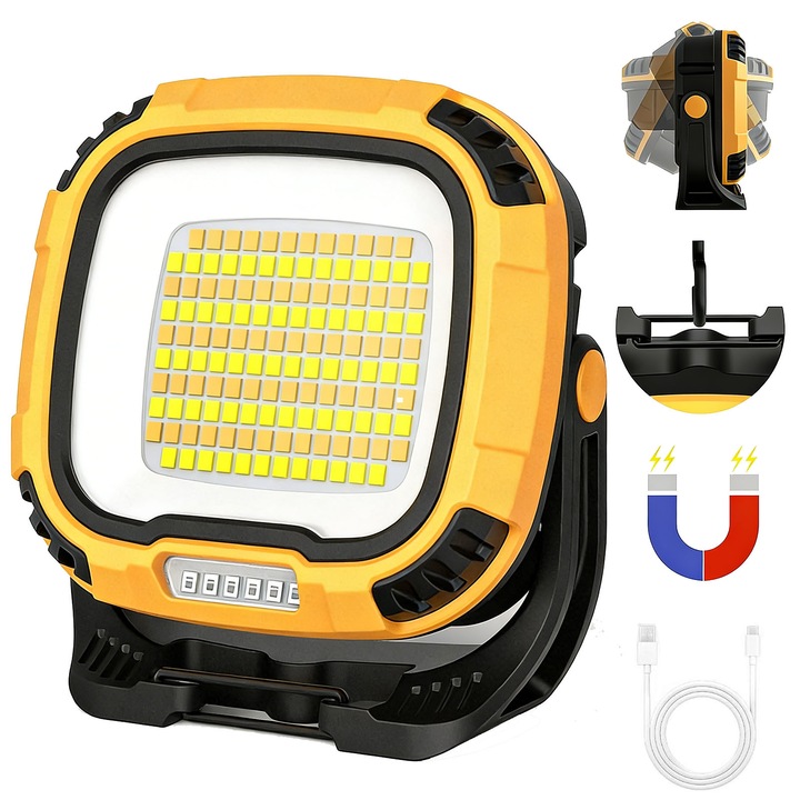 ZGGZERG LED reflektor akkumulátorral, sárga, 32W, 10,5x4,3x11cm, mágneses rögzítés