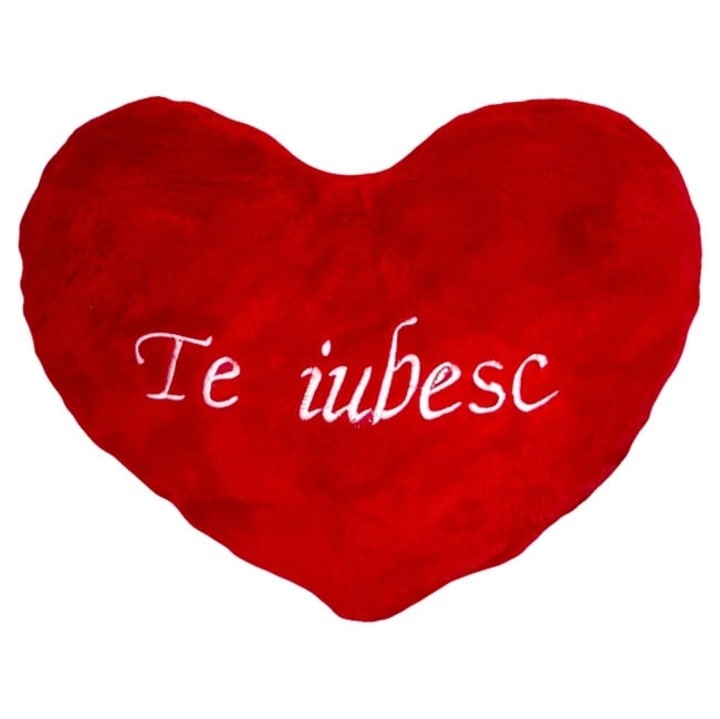 Hímzett szív díszpárna "Szeretlek", piros, 20x15cm