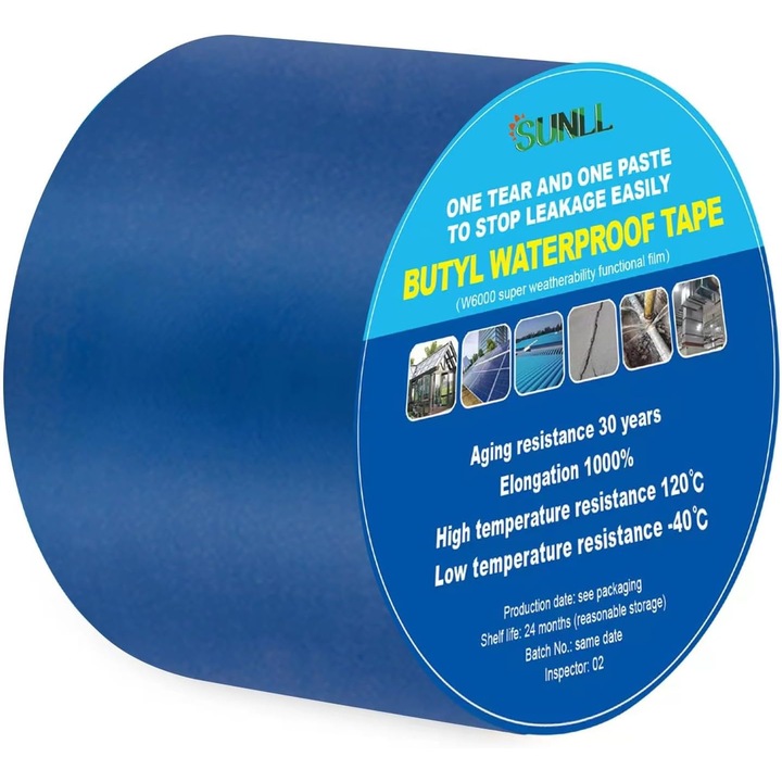 Banda adezivă, SUNLL, W6000, impermeabilă, anti-UV, albastră, 5m x 10cm