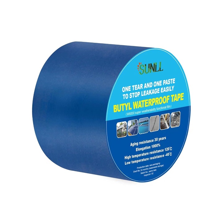 Banda de etansare din butil, SUNLL, W6000, impermeabila, albastra, 10 m x 10 cm