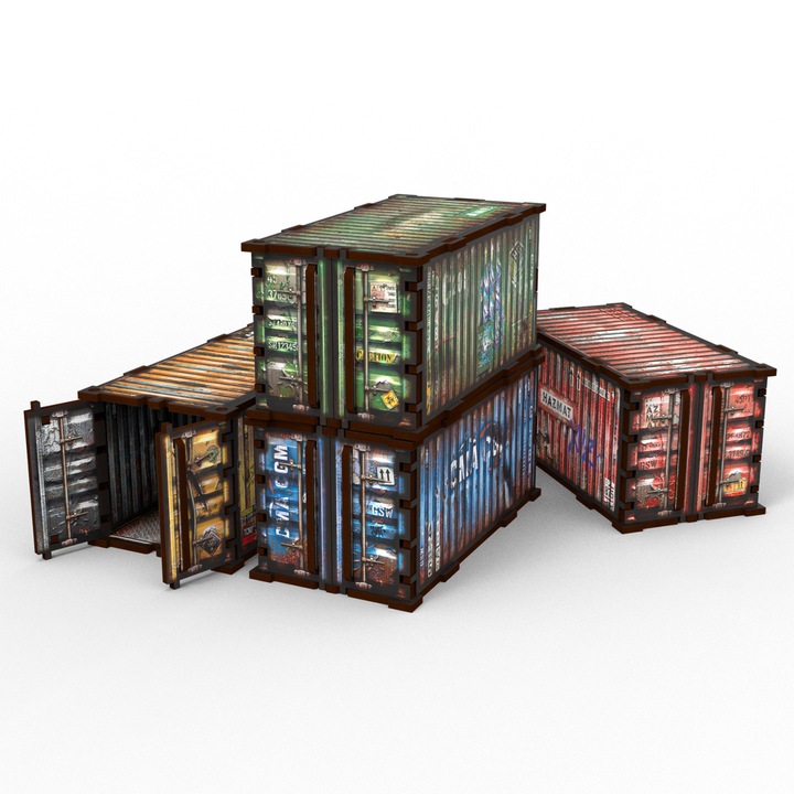 Set accesorii pentru diorame, Green Stuff World, containere WTC vopsite, modulare, culori aleatorii, 1:35