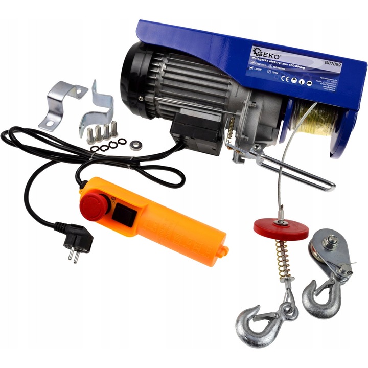Troler electric Geko 1300W 400/800kg, 12m cablu, 2 moduri de lucru