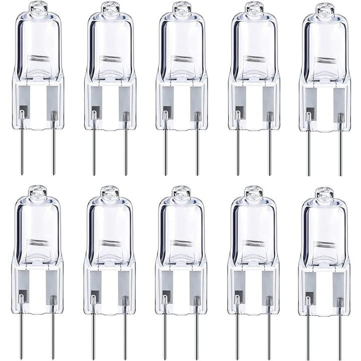 Becuri halogene G6.35 50W 12V reglabile, alb cald 650LM 2700K, bec capsula transparent, halogen GY6.35 cu doi pini (10)