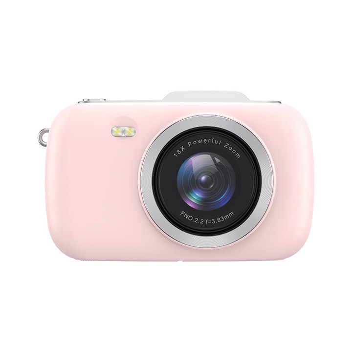 Camera digitala pentru studenti, zoom 18x, 13 MP, filtre multiple, ecran HD de 2 "8", lumina LED, incarcare USB, portabila, roz