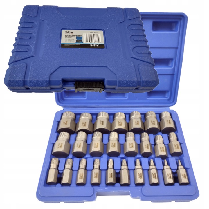 Set 25 piese pentru extragerea suruburilor rupte, SilverTools cutie de transport
