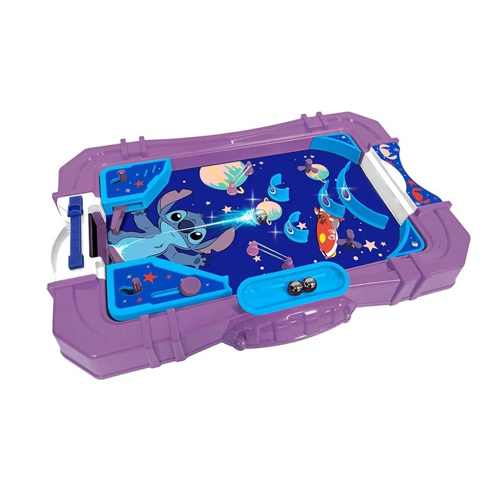 Mini Pinball de masa Disney Stitch, 2 mingi incluse, design compact, 4 ani