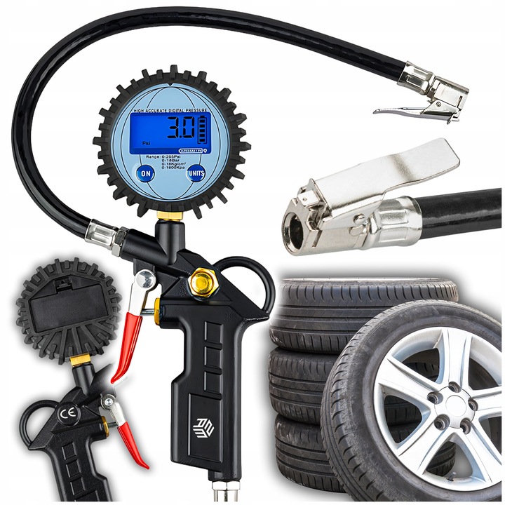 Pistol de umflare cu manometru digital ZAM, 0-14 bar, LCD, negru, 35 cm