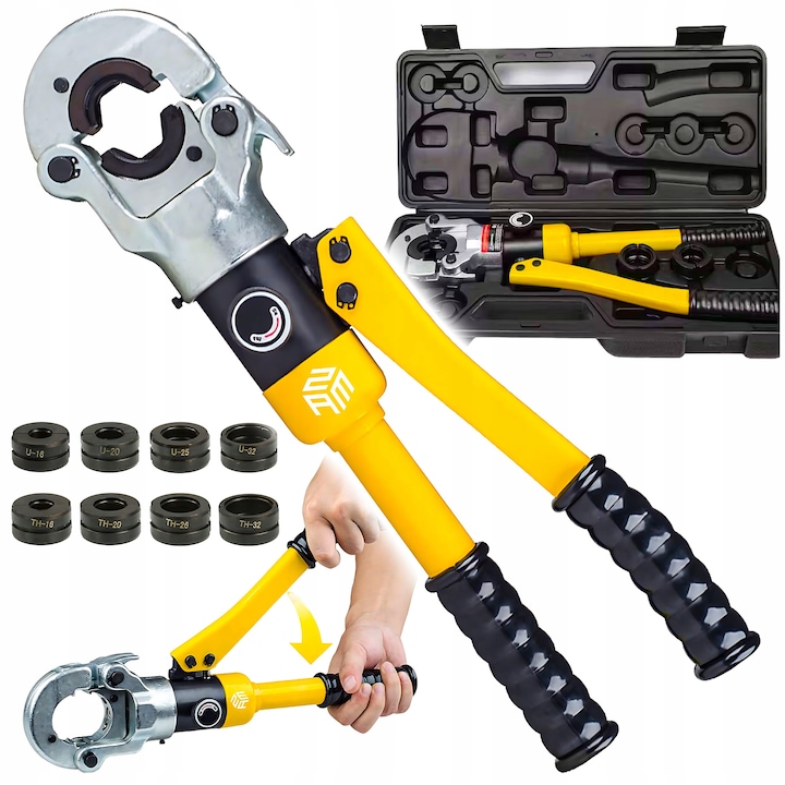Prasa hidraulica pentru tevi PEX, 12 tone, 8 matrite, cap rotativ 360, 16-32mm, set complet