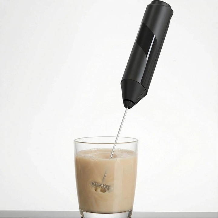 Spumator electric de lapte, mixer manual pentru latte, reincarcabil USB, cap de amestecare din otel inoxidabil, detasabil pentru curatare, caffe latte, ciocolata calda, oua, Negru