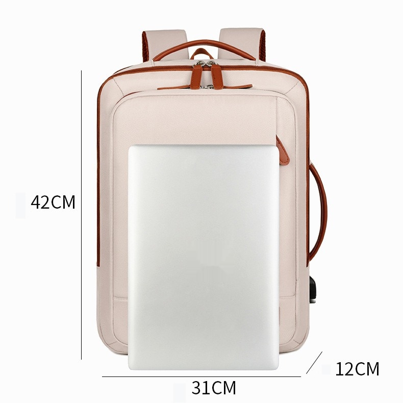 Rucsac, Aiorber, husa pentru laptop, incarcare USB, rezistent la stropire, design cu separare uscat/umed, maner de transport, 31 x 12 x 42 cm, rezistent la stropire, tesatura Oxford, roz