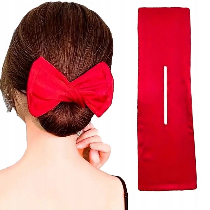 Twister за коса, SNM, аксесоар за бърз и елегантен кок, устройство за оформяне на прически с гъвкава тел, идеално за кок тип банан или панделка, лесно и бързо използване, мек материал, 35x10 см, червен