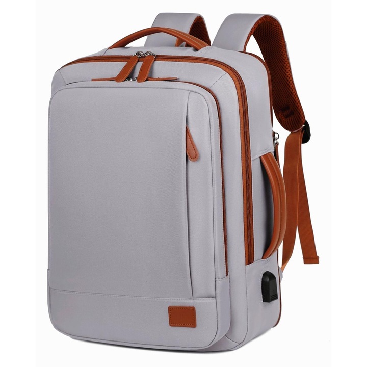 Rucsac, Aiorber, husa pentru laptop, incarcare USB, rezistent la stropire, design cu separare uscat/umed, maner de transport, 31 x 12 x 42 cm, rezistent la stropire, tesatura Oxford, gri