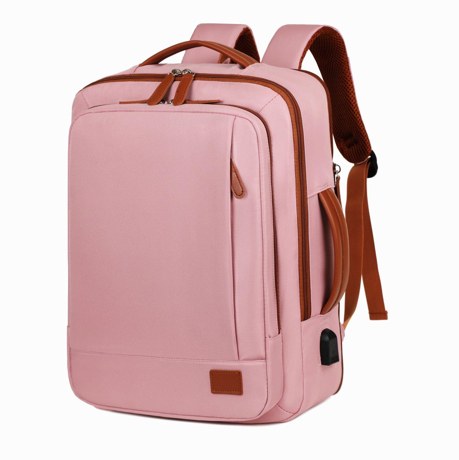 Rucsac, Aiorber, husa pentru laptop, incarcare USB, rezistent la stropire, design cu separare uscat/umed, maner de transport, 31 x 12 x 42 cm, rezistent la stropire, tesatura Oxford, roz