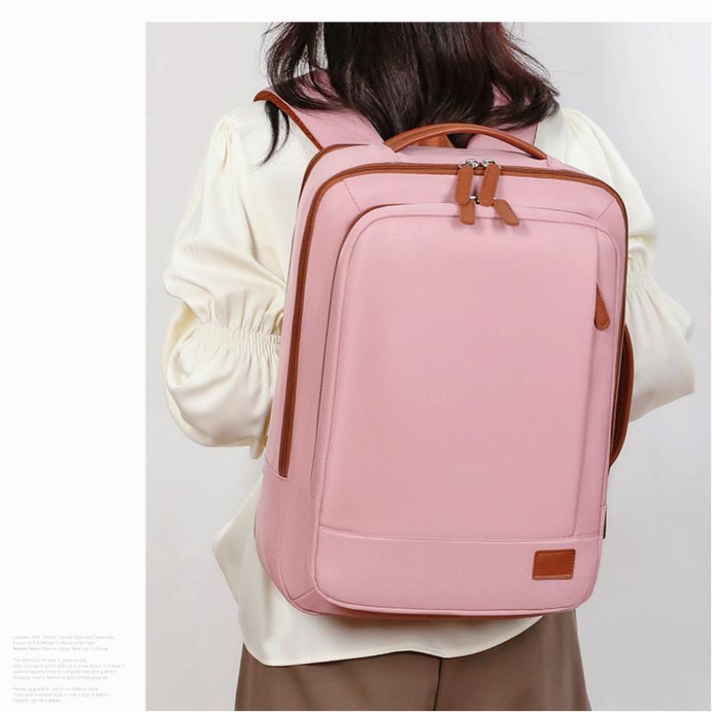 Rucsac, Aiorber, husa pentru laptop, incarcare USB, rezistent la stropire, design cu separare uscat/umed, maner de transport, 31 x 12 x 42 cm, rezistent la stropire, tesatura Oxford, roz