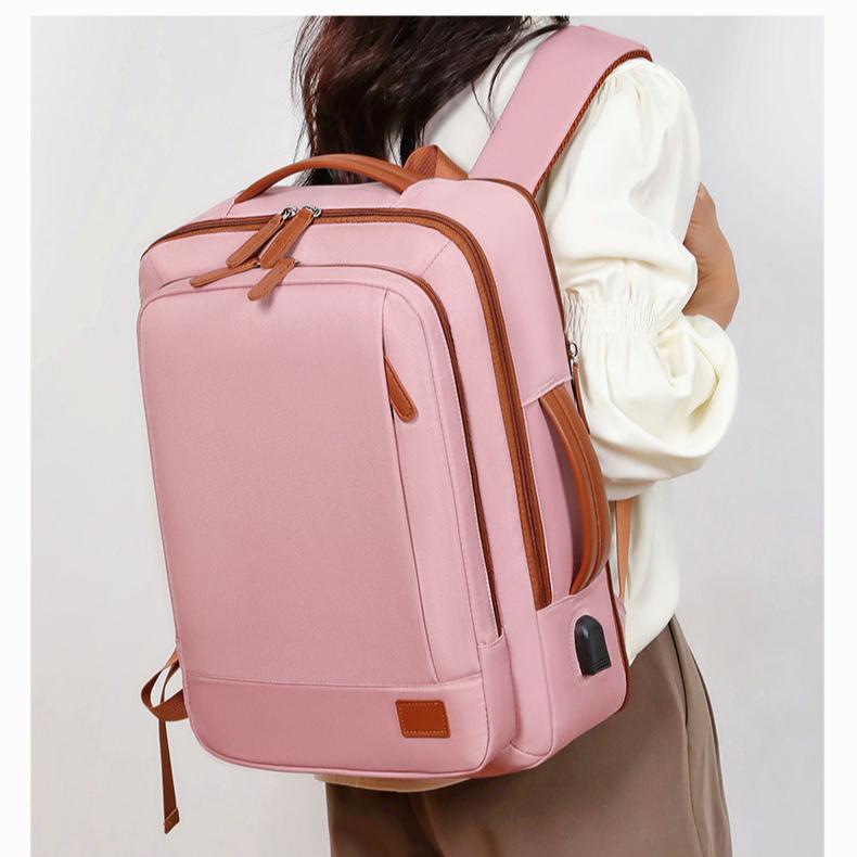 Rucsac, Aiorber, husa pentru laptop, incarcare USB, rezistent la stropire, design cu separare uscat/umed, maner de transport, 31 x 12 x 42 cm, rezistent la stropire, tesatura Oxford, roz