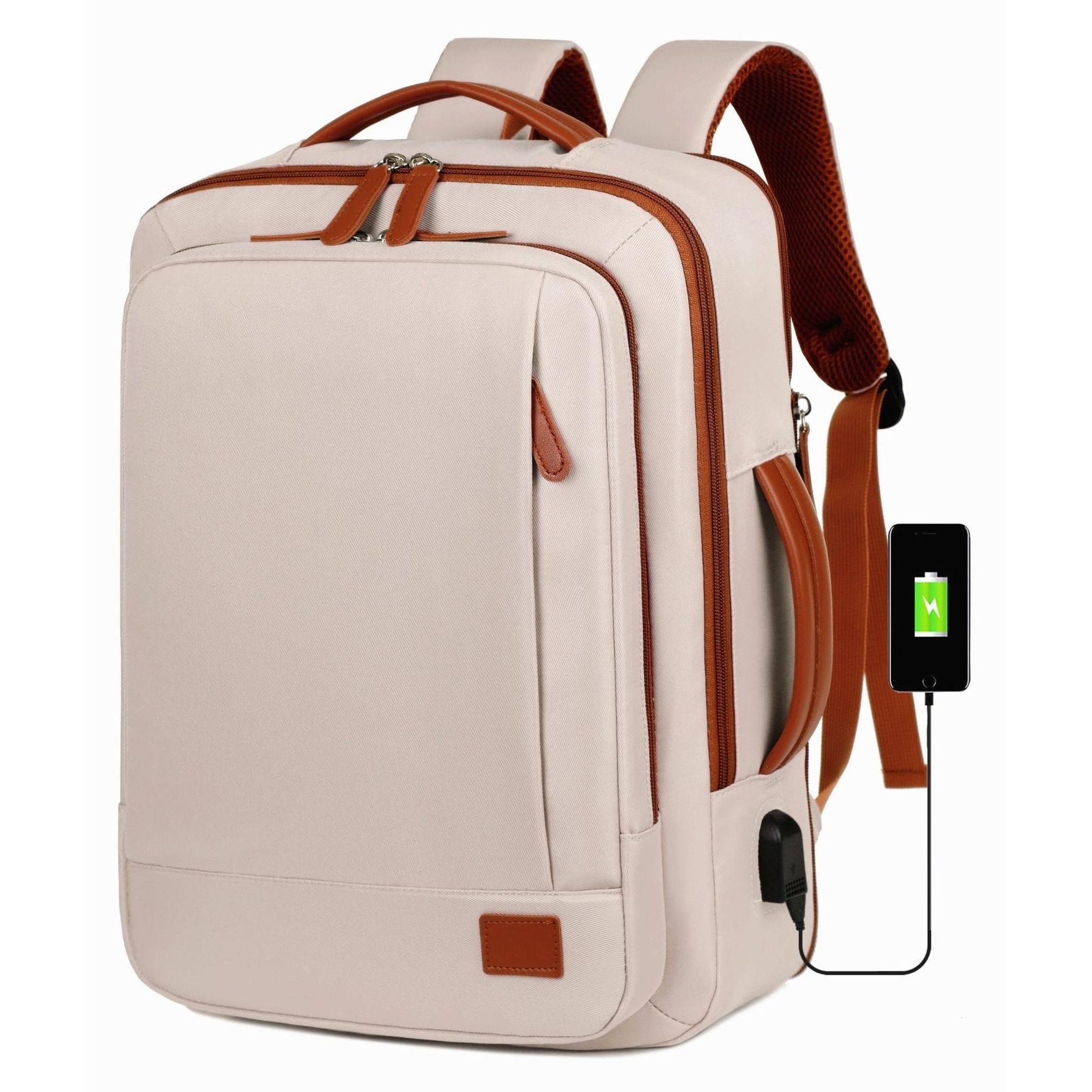 Rucsac, Aiorber, husa pentru laptop, incarcare USB, rezistent la stropire, design cu separare uscat/umed, maner de transport, 31 x 12 x 42 cm, rezistent la stropire, tesatura Oxford, beige