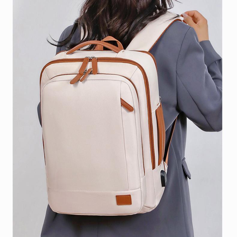 Rucsac, Aiorber, husa pentru laptop, incarcare USB, rezistent la stropire, design cu separare uscat/umed, maner de transport, 31 x 12 x 42 cm, rezistent la stropire, tesatura Oxford, beige
