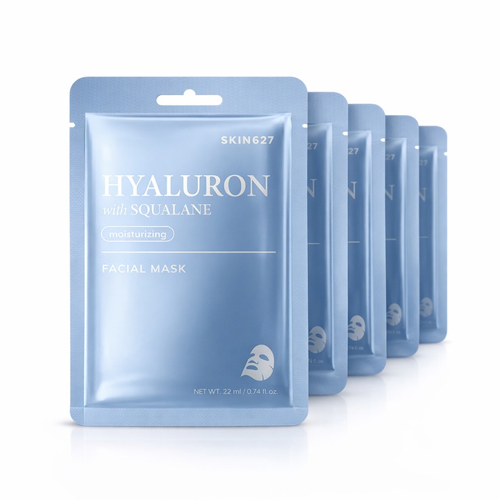 Masca faciala coreeana cu Acid Hialuronic si Squalane SKIN627 – Set 5 masti servetel pentru fata (5 x 22 ml)
