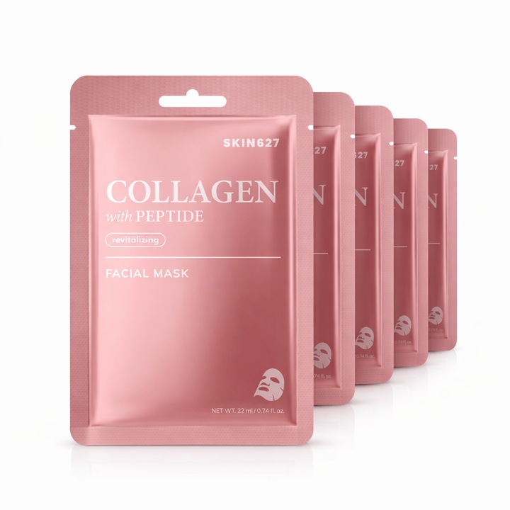 Masca faciala coreeana cu Colagen si Peptide SKIN627 – Set 5 masti servetel pentru fata (5 x 22 ml)