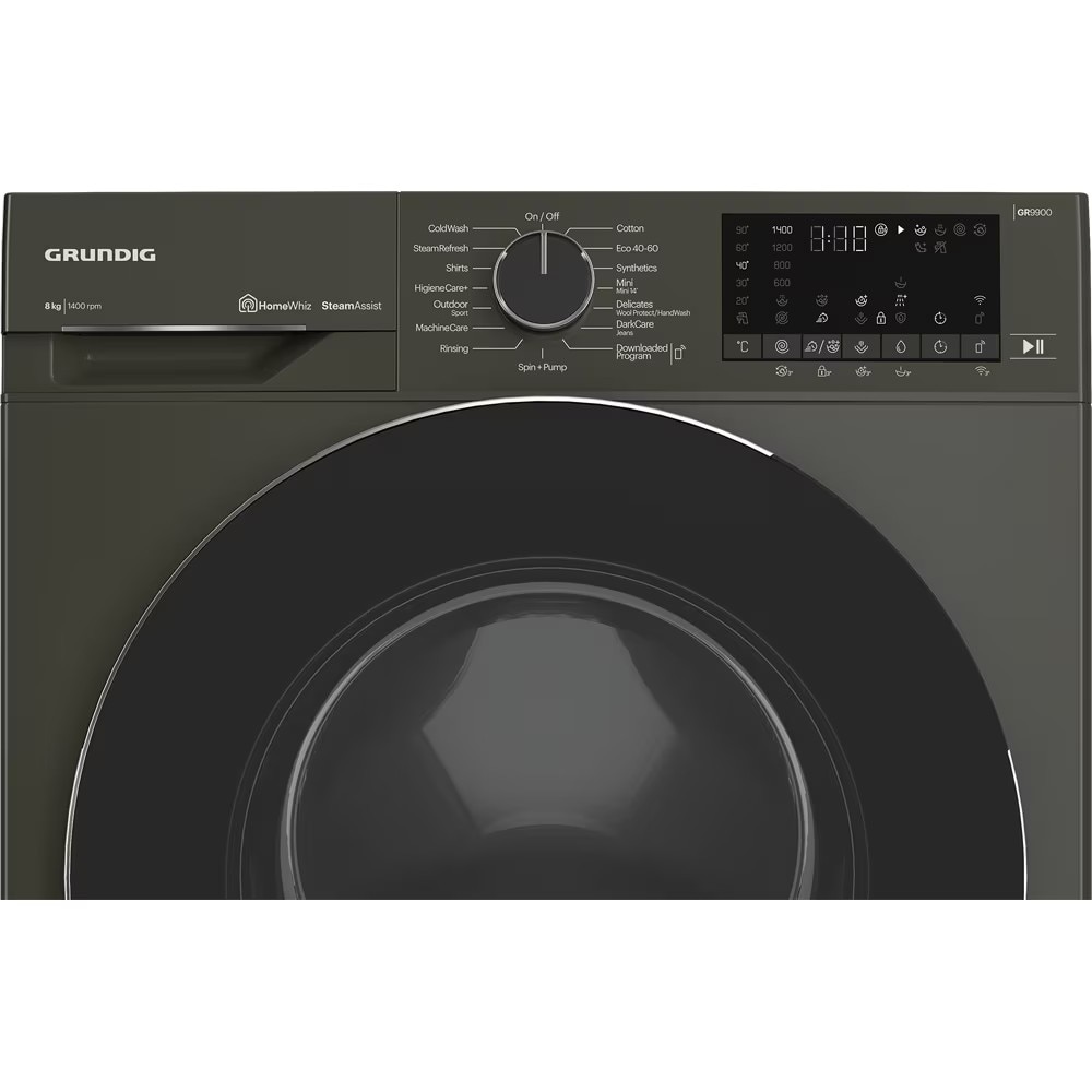 Masina de Spalat Rufe Frontala GRUNDIG GW9P88418MB2 ES, SteamAssist, 8 kg, 1400 rpm, Clasa A, Wi-Fi, Gri Inchis