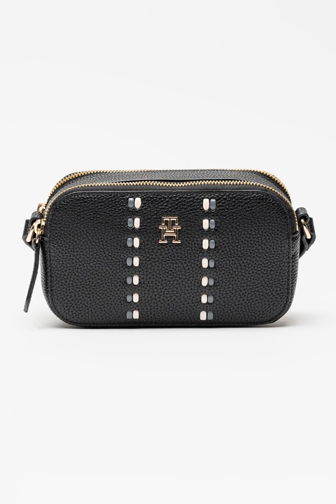 Tommy Hilfiger, Geanta crossbody cu 2 compartimente Timeless, Alb, Negru, Gri inchis