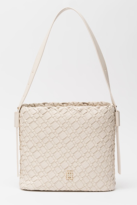 Tommy Hilfiger, Geanta de umar cu aspect impletit, Crem