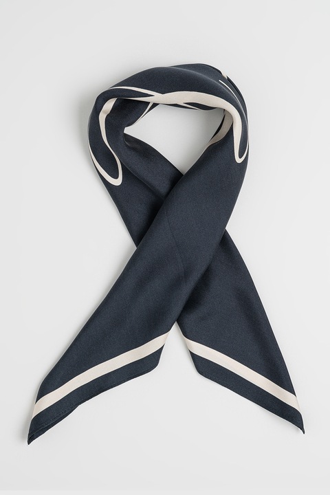 Tommy Hilfiger, Esarfa patrata de matase cu monograma, Alb, Negru