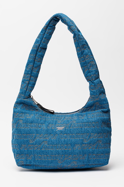 Tommy Jeans, Geanta din denim cu bareta de umar si logo, Albastru melange