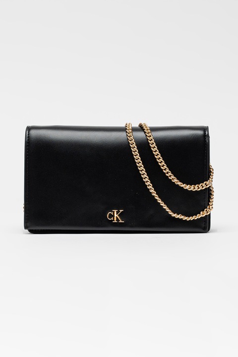 CALVIN KLEIN, Чанта Mini от еко кожа с презрамка с верижка, Черен