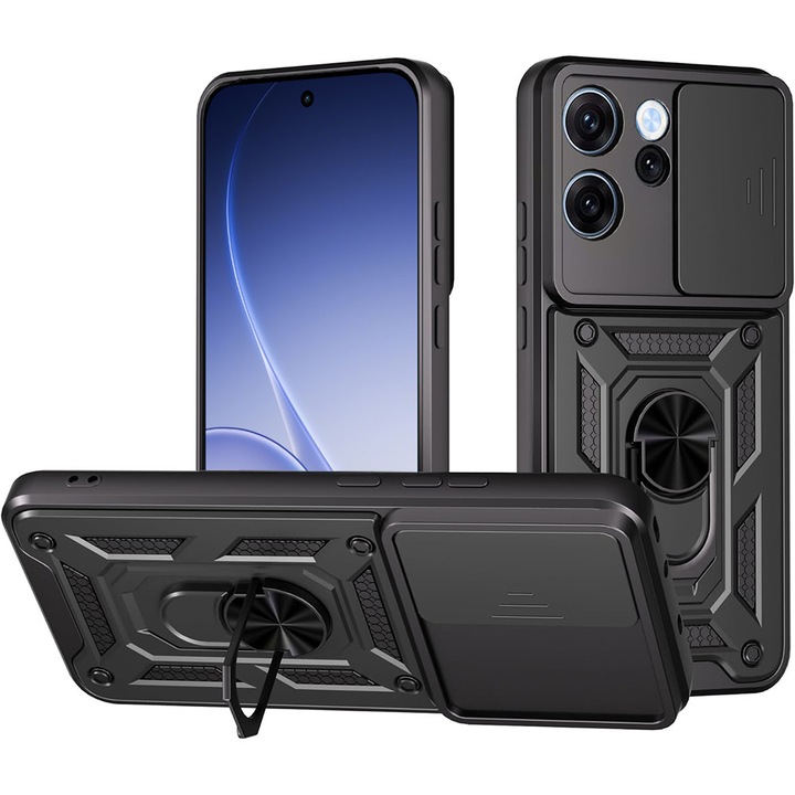 Tok Oppo Reno 15 F / Reno 15 FS 5G készülékhez 360 forgatható gyűrűvel Daden, Camshield sorozat, hibrid ütésálló, kamera védő csúszka, fekete