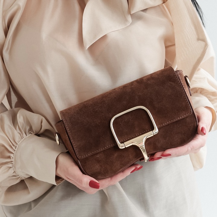 Geanta de dama din piele de caprioara, Moranti, curea detasabila, 2 buzunare