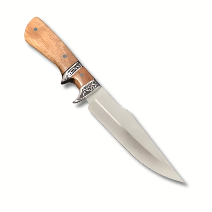 Cutit Camping Full Tang 31 cm, Cutit Supravietuire cu Maner Lemn, Lama Fixa pentru Outdoor, Drumetii, Vanatoare, Bushcraft, Cutit Mare Rezistent