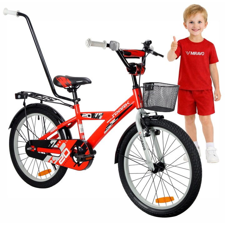 20 colos Miravo Bike gyerek kerékpár fiúknak, kosárral és támasztékkal + ajándék
