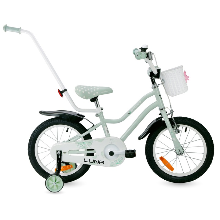 Bicicleta copii Miravo 16", roz, cu cos si ghidaj, set cu reflectoare
