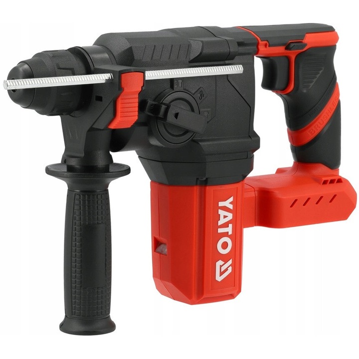 YATO SDS-plus 18V fúrókalapács, kefe nélküli motor, 2.5 J, készlet kiegészítő fogantyúval és mélységhatárolóval