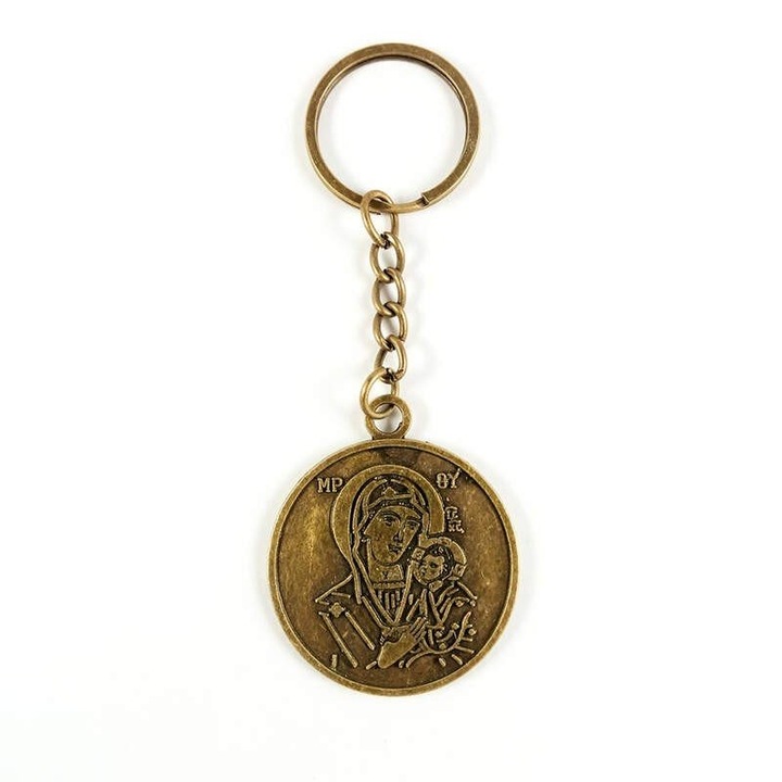Vallásos kulcstartó, vintage megjelenésű, dupla mintával, fém, barna, Dactylion®