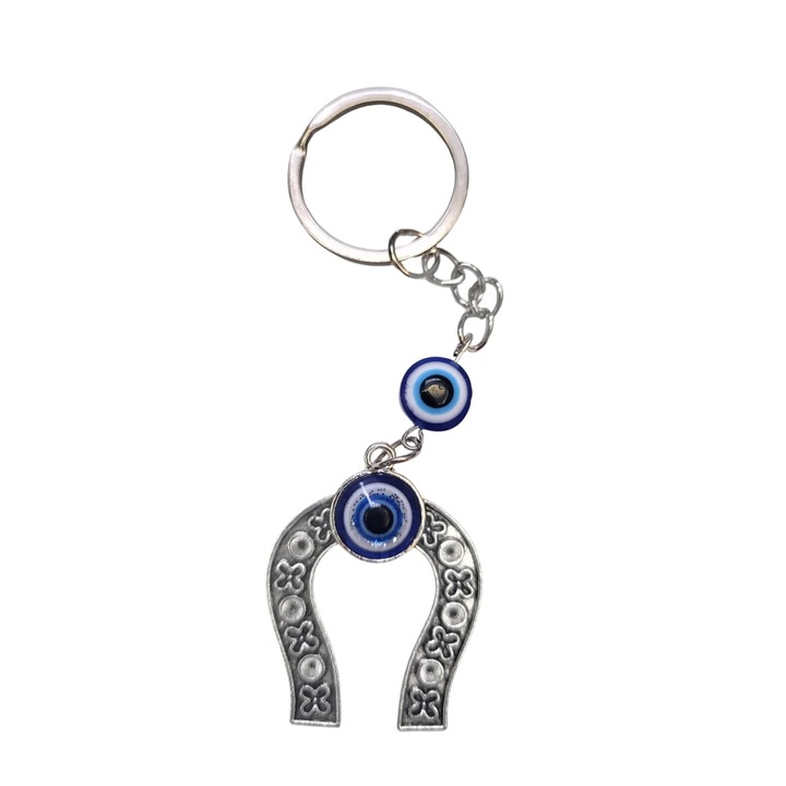 Szerencsepatkó és spirituális védőszem kulcstartó, rozsdamentes acél, ezüst, Dactylion®