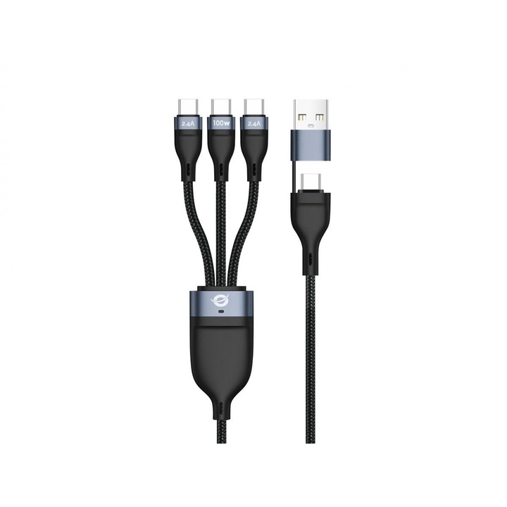 Cablu de date 3-in-1 Conceptronic ETTA06B15C 100W, USB-C/USB-A, 1,5m, Negru