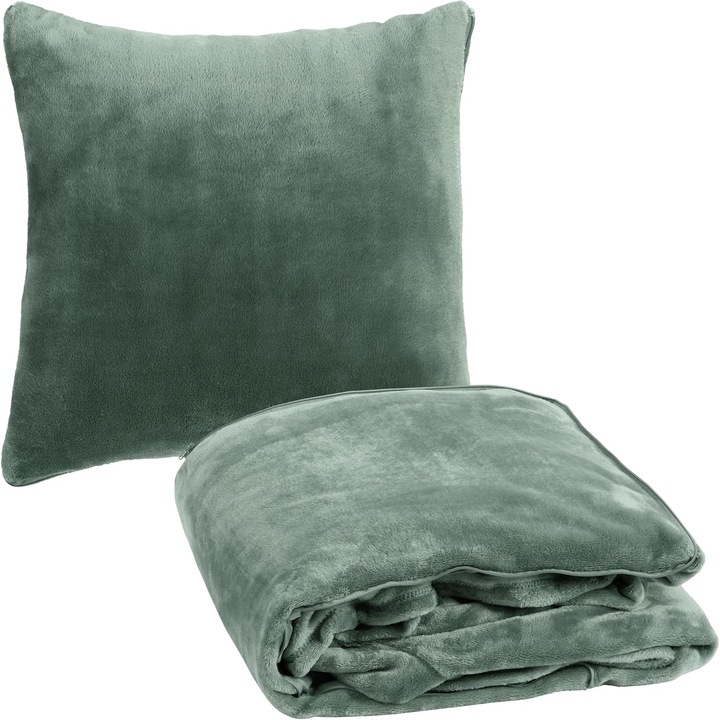 Patura cu maneci Homelevel, transformabila in perna, fleece, verde, 200x150cm