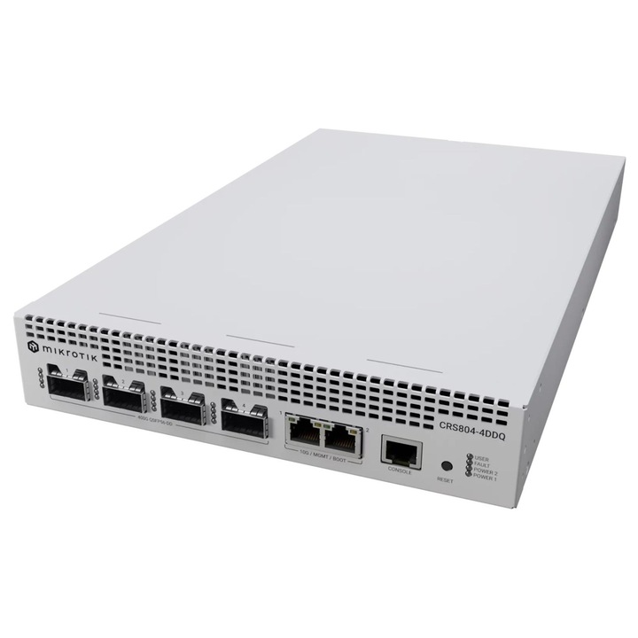 Switch Mikrotik CRS804-4DDQ-HRM, 2xLAN 10/100/1000/10000 Mbps, 2x10GB/s, 4xSFP, Rack