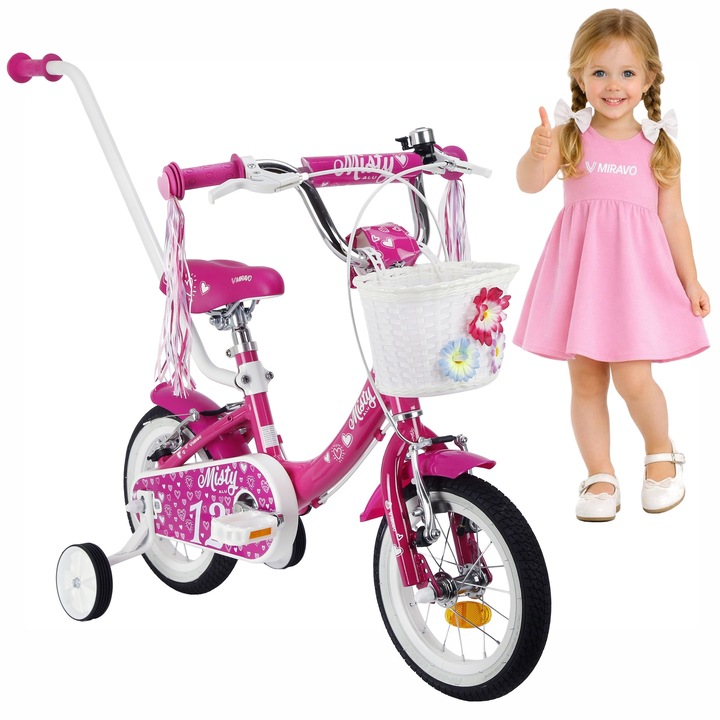 Bicicleta copii, Miravo, 12 inch, Albastru, Pentru fete, Cadru din aluminiu, Cu ghidon de ghidare inclus