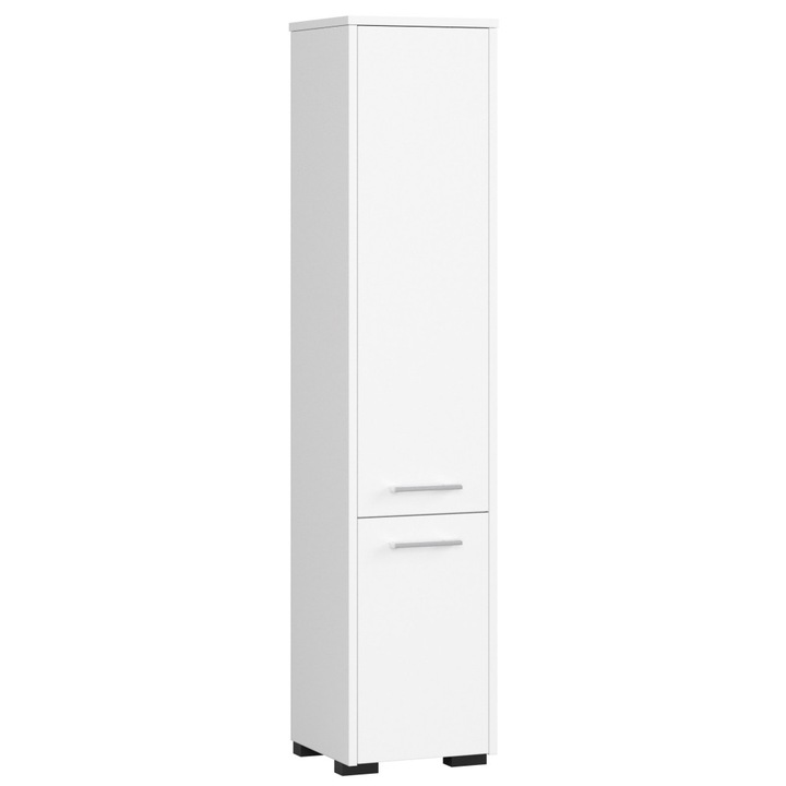 Dulap baie tip coloana cu 2 usi si 5 rafturi, PAL laminat, 30x30x140 cm, alb mat