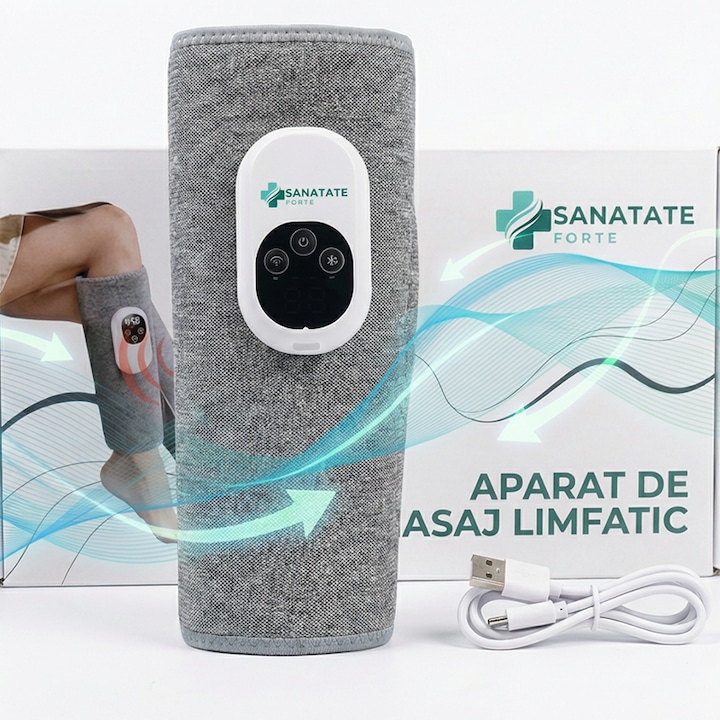 Aparat Masaj Limfatic Sanatate Forte®, marimea L, cu Terapie prin Caldura, Dispozitiv Drenaj Limfatic pentru Circulatie, Reducere Umflaturi, Detoxifiere, Relaxare Musculara, Masaj pentru Picioare si Corp, Confort acasa, Usor de Utilizat, Ergonomic